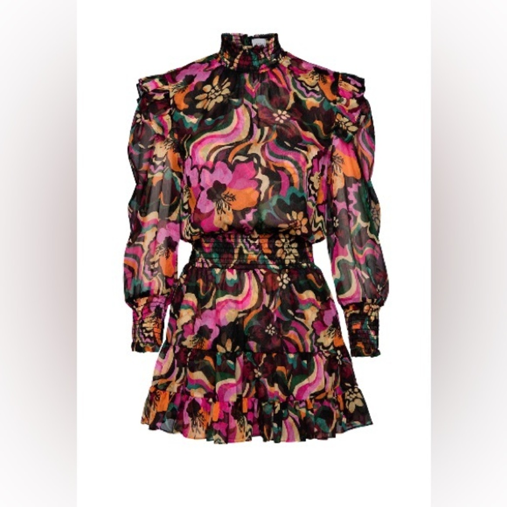 MISA Los Angeles Gianna Dress in Floral Groove Mini Chiffon Dress Size XS $395